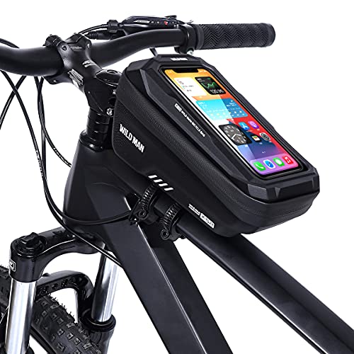 WILD MAN 1L Quick Release Waterproof Bike Front Frame Bag Phone Holder with Touch Screen Top for Mountain Road Bike MTB Cycling (XS2, Black) - Image 1