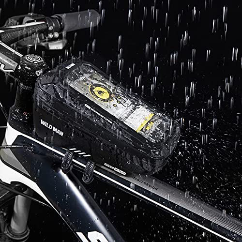 WILD MAN 1L Quick Release Waterproof Bike Front Frame Bag Phone Holder with Touch Screen Top for Mountain Road Bike MTB Cycling (XS2, Black) - Image 3