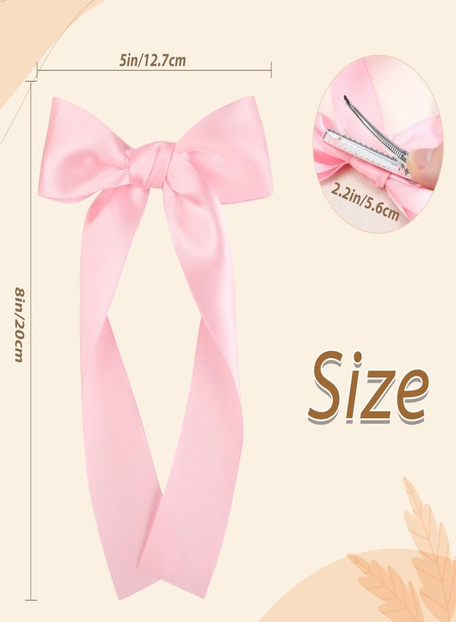 NCMAMA 2Pcs Long Ribbon Hair Bows for Girls Hair Clip Silk Hair Bow Ribbon Hair Accessories for Baby Toddlers Infant Teens Kids (Pink) - Image 3