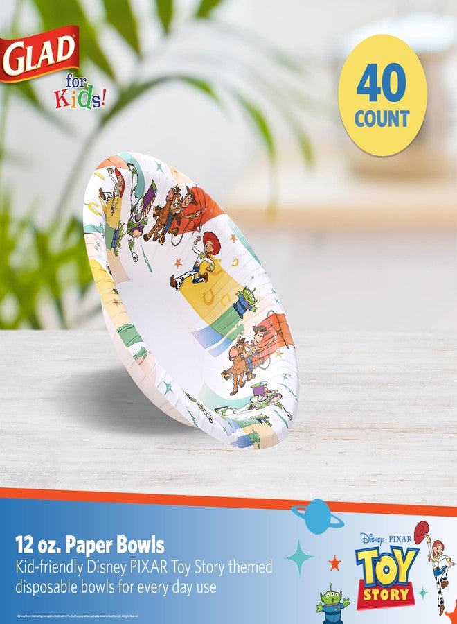 Glad for Kids Disney Pixar Toy Story Paper Bowls - Disposable Bowls with Kid-Friendly Design - Durable and Fun for Snacks or Meals for Everyday Use, 12 Ounce, 40 Count - Image 2