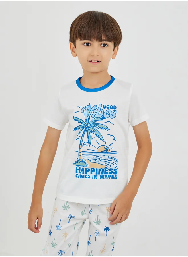 ستايلي Styli Graphic Print T-Shirt and Pyjama Set