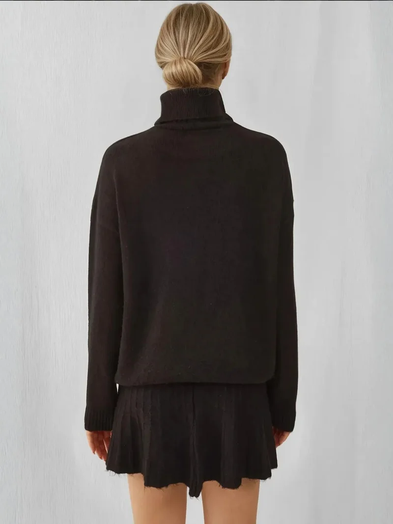 Big Dart Black BDART Textured Oversized Turtleneck Knit Co-Ord Set for Women | Best Price UAE