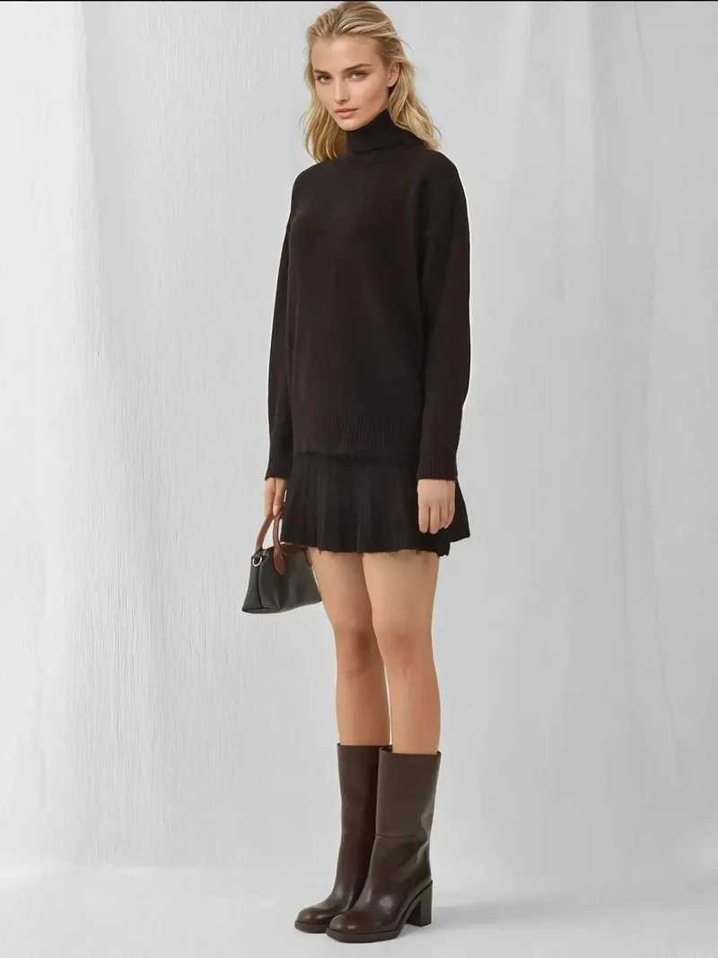 Big Dart Black BDART Textured Oversized Turtleneck Knit Co-Ord Set for Women | Best Price UAE