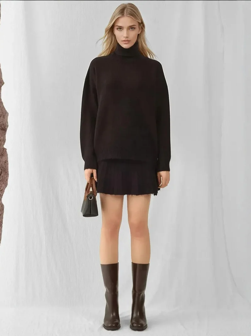 Big Dart Black BDART Textured Oversized Turtleneck Knit Co-Ord Set for Women | Best Price UAE