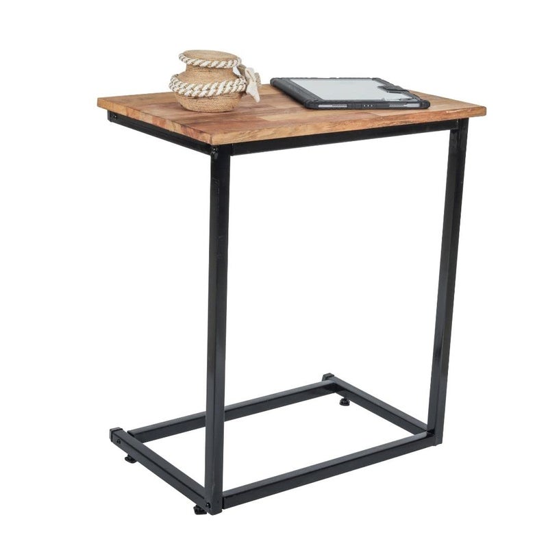 Ventuos Metal Base and Wooden top C Shaped Side Table Laptop Holder for Home Decor Tables Side Table for Bedroom Side Table for Living Room Set of 1 Finish Color Brown