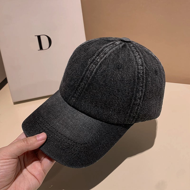 Vintage Solid Color Denim Baseball Cap Women'S All-Match Washed Minimalist Cap Men'S Face Small Street Sun Hat Women - Image 1