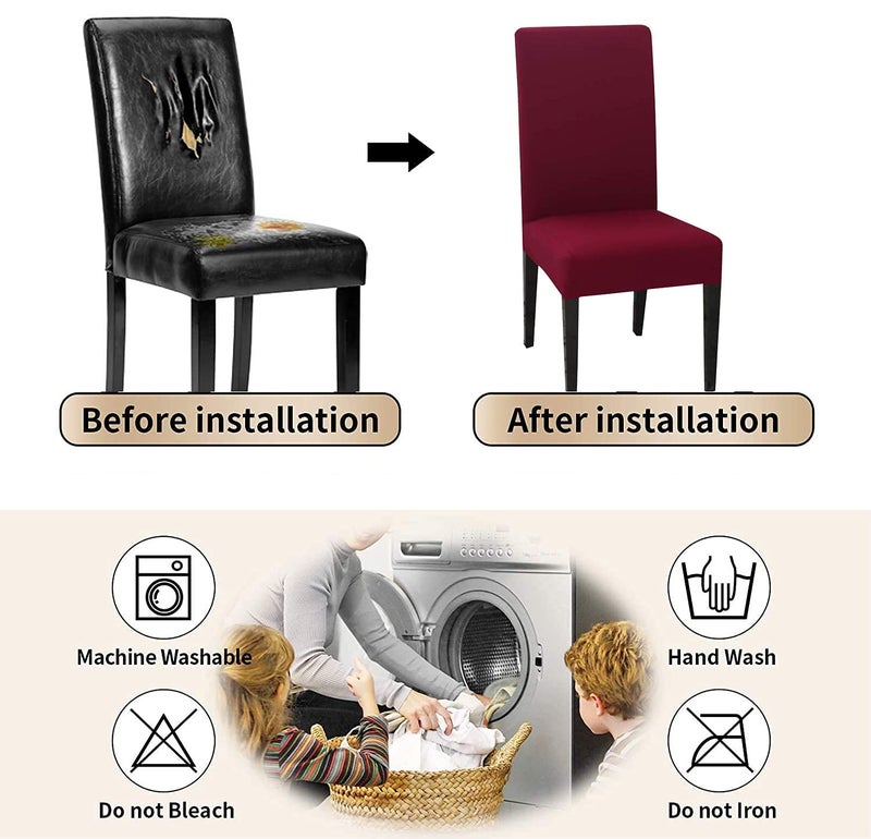 Styleys Polyester Spandex Chair Cover Stretch Removable Washable Short Dining Chair Cover Protector Seat Slipcover (Set of 6, Maroon, SD-22) - Image 3