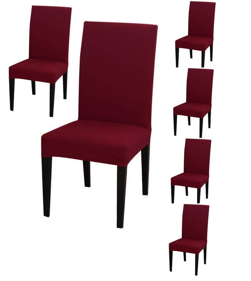Styleys Polyester Spandex Chair Cover Stretch Removable Washable Short Dining Chair Cover Protector Seat Slipcover (Set of 6, Maroon, SD-22) - Image 1