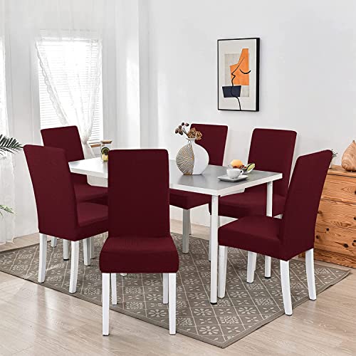 Styleys Polyester Spandex Chair Cover Stretch Removable Washable Short Dining Chair Cover Protector Seat Slipcover (Set of 6, Maroon, SD-22) - Image 2