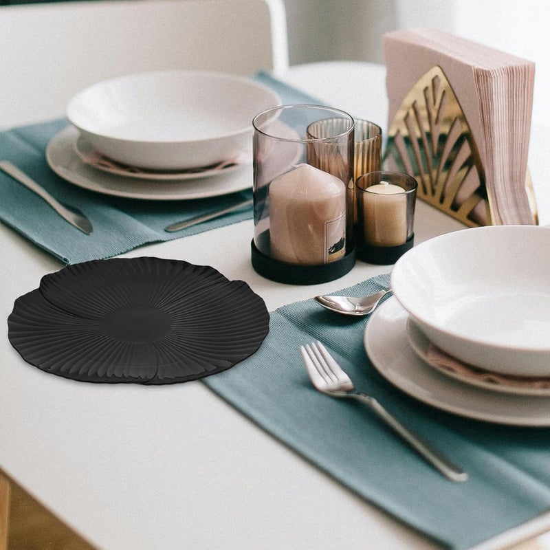 Petal-shaped Black Plastic Steak Plates Set, 5pcs Western Style Salad and Dessert Serving Plates for Home and Restaurant Use - Image 5