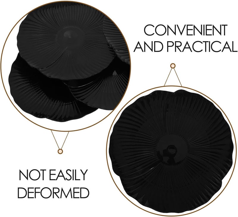 Petal-shaped Black Plastic Steak Plates Set, 5pcs Western Style Salad and Dessert Serving Plates for Home and Restaurant Use - Image 3