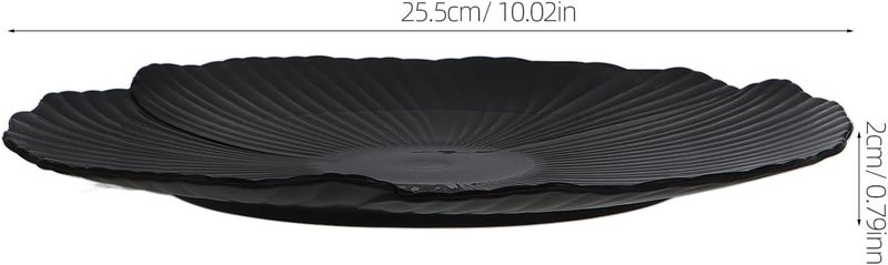 Petal-shaped Black Plastic Steak Plates Set, 5pcs Western Style Salad and Dessert Serving Plates for Home and Restaurant Use - Image 2