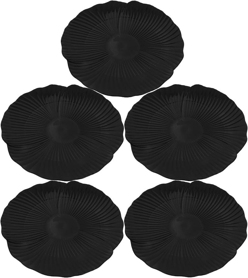 Petal-shaped Black Plastic Steak Plates Set, 5pcs Western Style Salad and Dessert Serving Plates for Home and Restaurant Use - Image 1