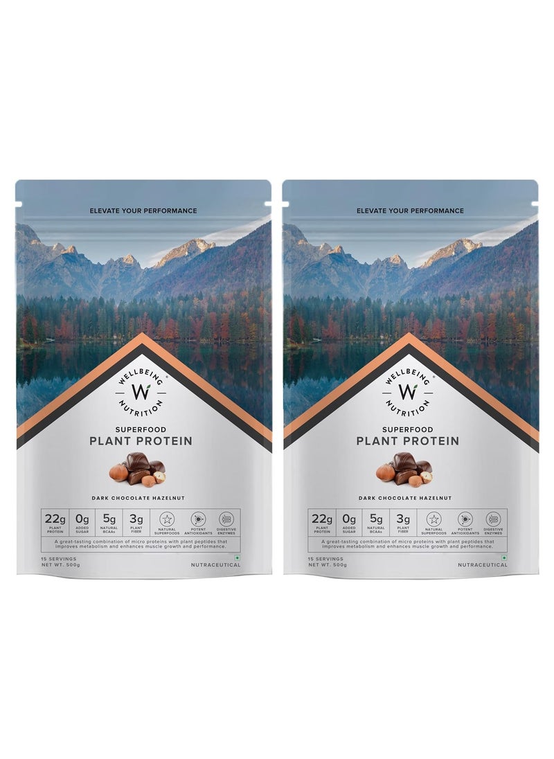 WELLBEING NUTRITION Superfood Plant Protein Dark Chocolate Hazelnut, Pack Of 2  - Image 1