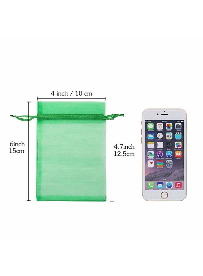 HRX Package 100pcs Organza Drawstring Bags Green, 4 x 6 inch Candy Mesh Gift Bags Jewelry Pouches Small Christmas Sachet - Image 2