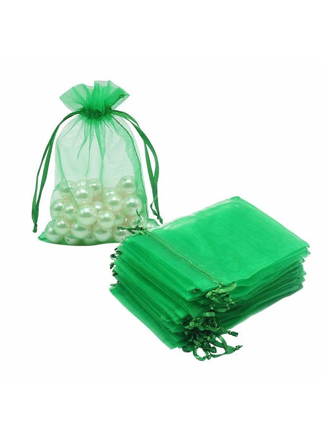 HRX Package 100pcs Organza Drawstring Bags Green, 4 x 6 inch Candy Mesh Gift Bags Jewelry Pouches Small Christmas Sachet - Image 1