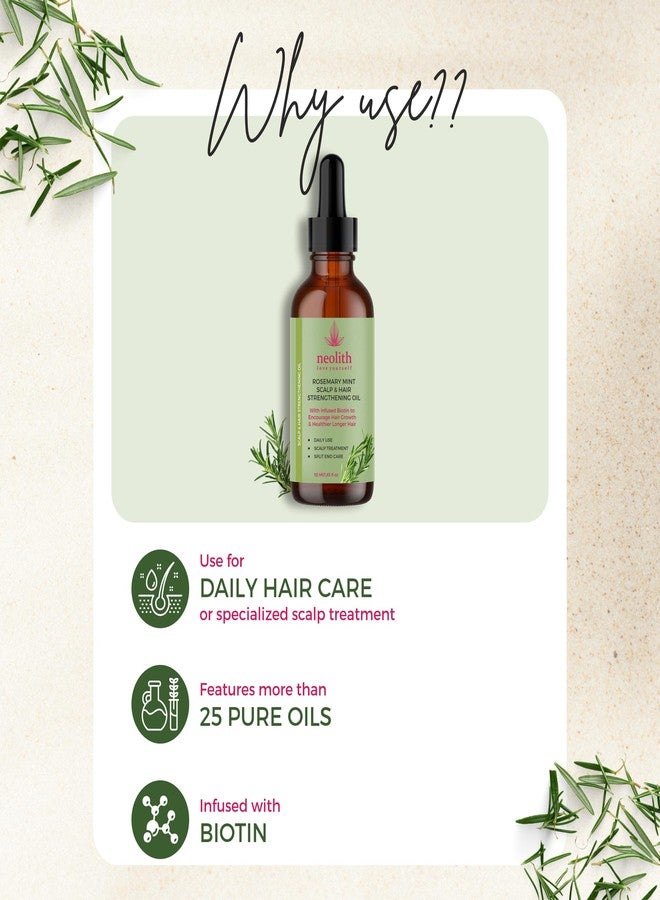 نيوليث زيت نيوليث الطبيعي بإكليل الجبل لنمو الشعر مع النعناع والبيوتين | لنمو الشعر، جذور قوية، تغذية فروة الرأس، مضاد للقشرة - Image 2