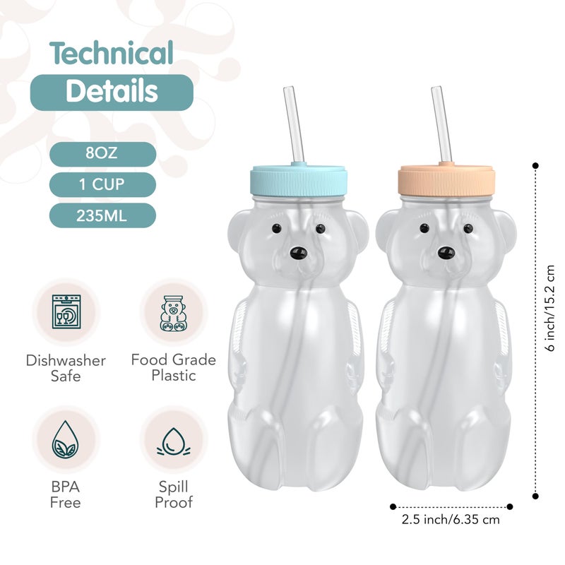 The 730 Project Honey Bear Straw Cup for Babies, 2-Pack Honey Bear Bottle with Travel Lid, Therapy Learning Honeybear Straw Cup, Baby Bottle Set, 8 oz, Creamsicle & Blizzard - Image 4