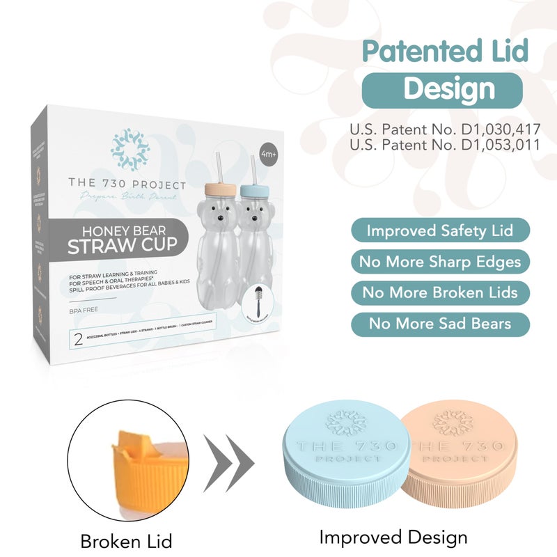 The 730 Project Honey Bear Straw Cup for Babies, 2-Pack Honey Bear Bottle with Travel Lid, Therapy Learning Honeybear Straw Cup, Baby Bottle Set, 8 oz, Creamsicle & Blizzard - Image 3
