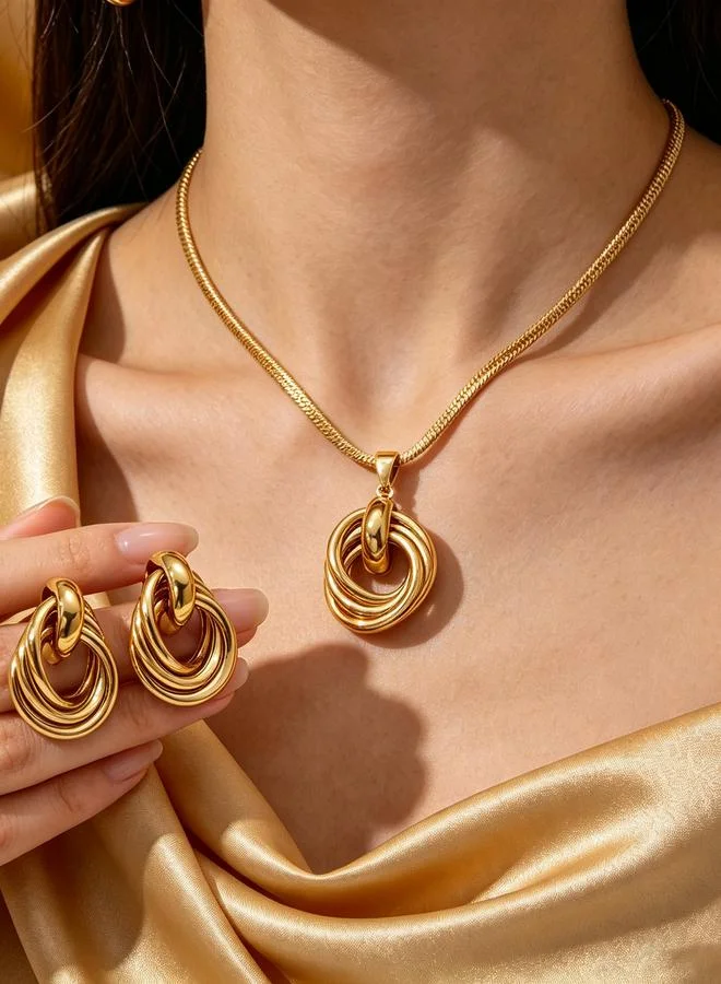 Take Two Glamorous Gold Plated Necklace And Earrings Set