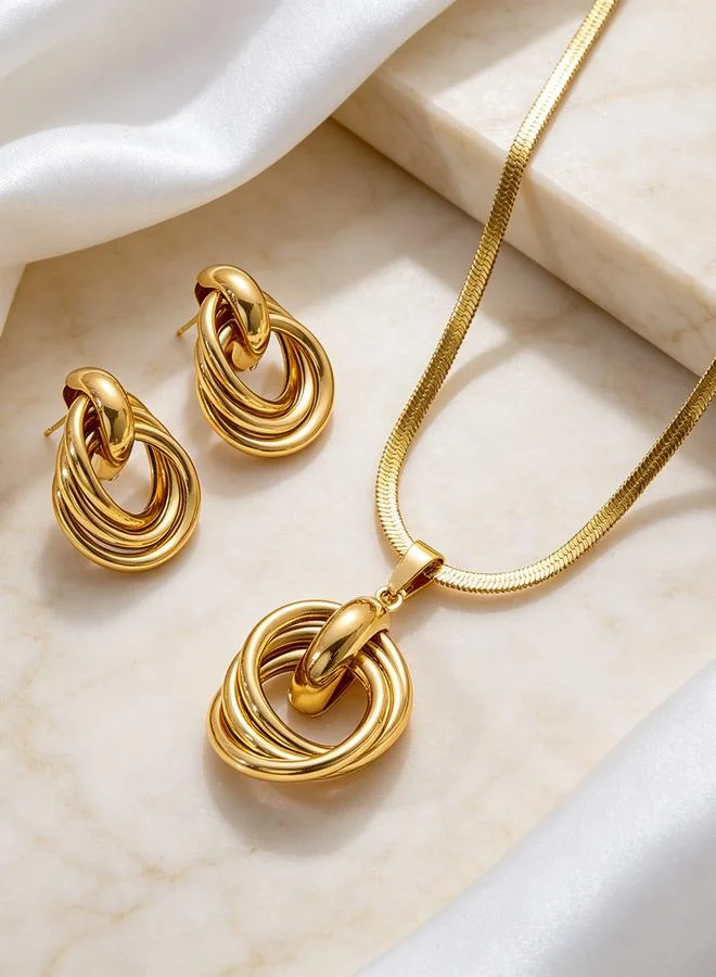 Take Two Glamorous Gold Plated Necklace And Earrings Set