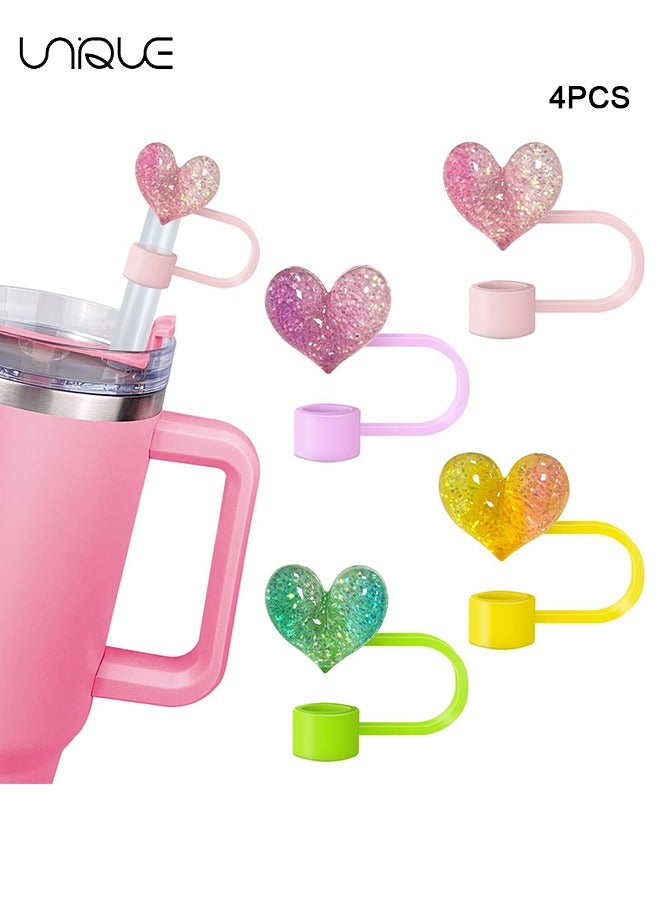 Unique 4 PCS Dustproof Straw Cap, Reusable Silicone Straw Lid Protector,Cartoon Pattern Plugs,for 0.4"/10mm Straw Fitting (Heart-shaped)  - Image 1