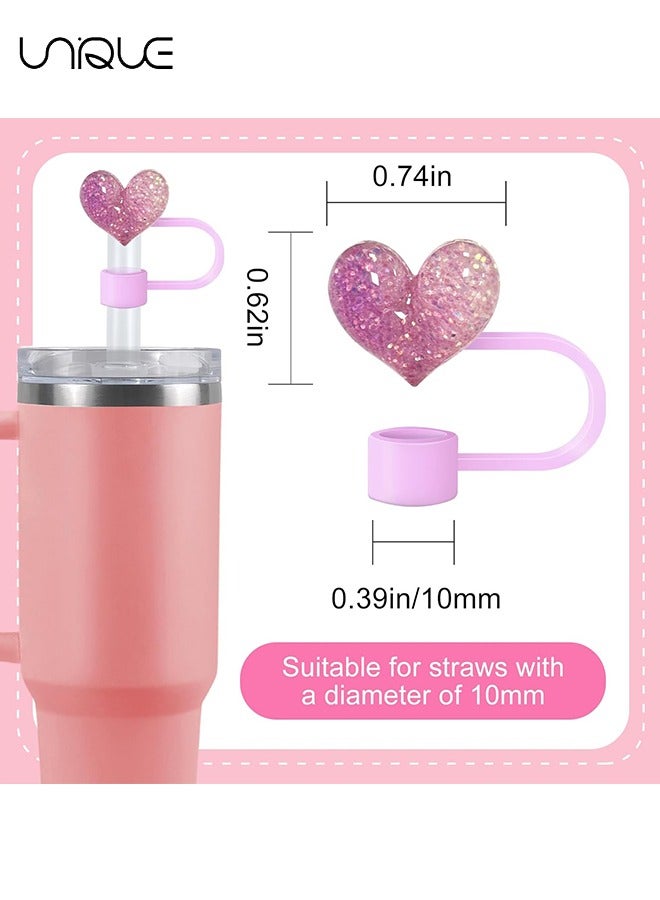 Unique 4 PCS Dustproof Straw Cap, Reusable Silicone Straw Lid Protector,Cartoon Pattern Plugs,for 0.4"/10mm Straw Fitting (Heart-shaped)  - Image 2