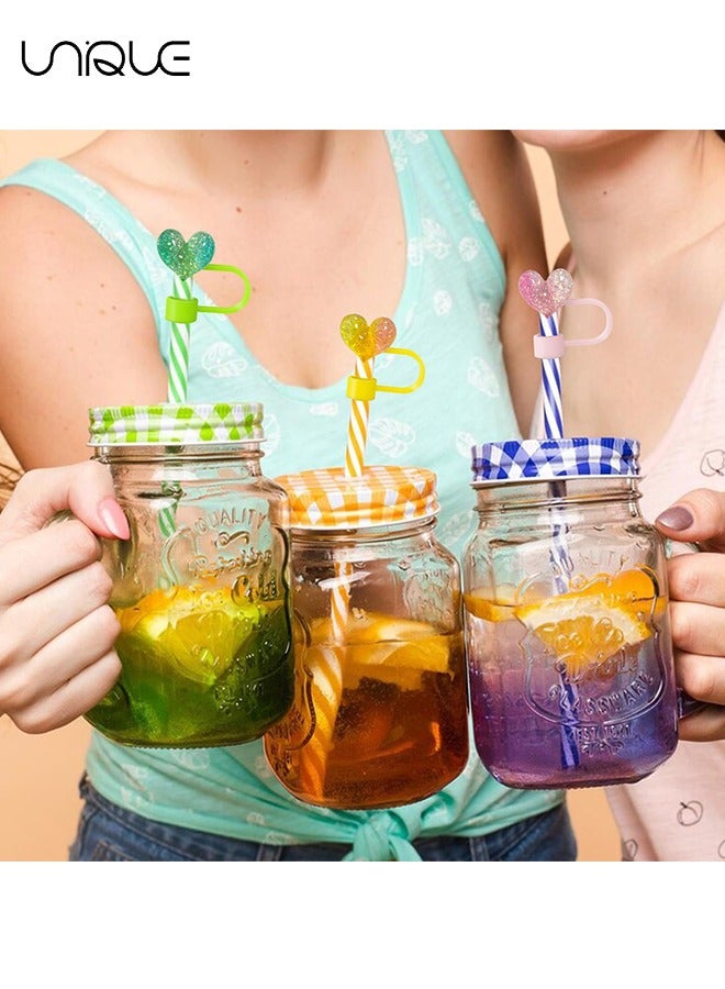 Unique 4 PCS Dustproof Straw Cap, Reusable Silicone Straw Lid Protector,Cartoon Pattern Plugs,for 0.4"/10mm Straw Fitting (Heart-shaped)  - Image 4