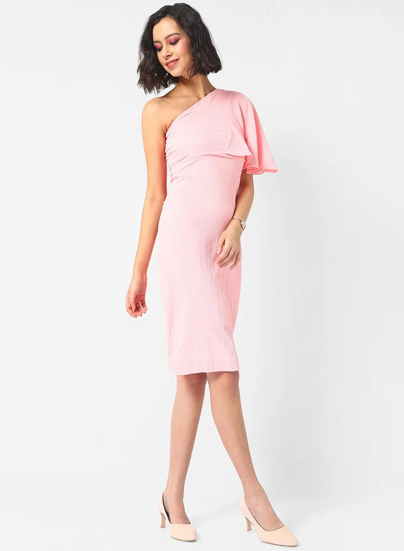 PINACOLADA Women's Solid Pink Short Sleeve Mini Length Regular Fit Dress For Casual Wear | One Shoulder Dress Crafted With Comfort Fit And High Performance For Everyday Wear