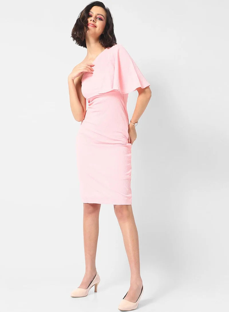 PINACOLADA Women's Solid Pink Short Sleeve Mini Length Regular Fit Dress For Casual Wear | One Shoulder Dress Crafted With Comfort Fit And High Performance For Everyday Wear