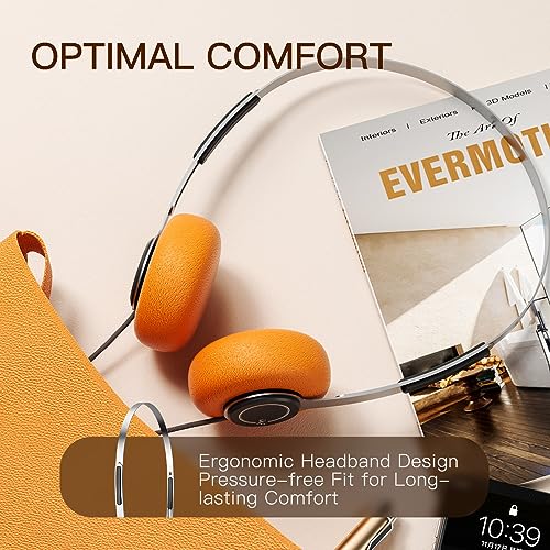iKF Y3 Wired Headphones, Retro Classic Headset, Adjustable Headband, 3.5mm Jack, Lightweight, Replaceable Orange Ear Pads 80S 90S Y2K Old School Suitable for Computer/PC/Laptop/CD Player - Image 3
