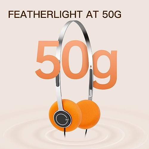 iKF Y3 Wired Headphones, Retro Classic Headset, Adjustable Headband, 3.5mm Jack, Lightweight, Replaceable Orange Ear Pads 80S 90S Y2K Old School Suitable for Computer/PC/Laptop/CD Player - Image 5
