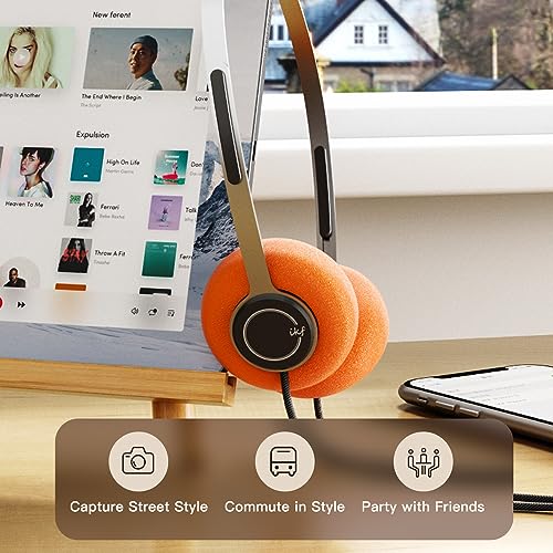 iKF Y3 Wired Headphones, Retro Classic Headset, Adjustable Headband, 3.5mm Jack, Lightweight, Replaceable Orange Ear Pads 80S 90S Y2K Old School Suitable for Computer/PC/Laptop/CD Player - Image 4