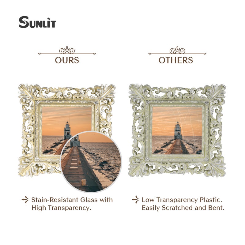 Sunlit Vintage Picture Frame 4x4 Inch  Luxury Antique Square Photo Frames with Glass Front  Photo Display  Tabletop Wall Hanging  Gift Ideas  Antique Gold Silver - Image 3