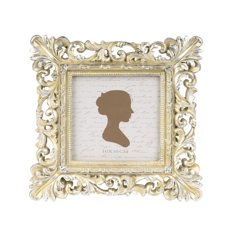 Sunlit Vintage Picture Frame 4x4 Inch  Luxury Antique Square Photo Frames with Glass Front  Photo Display  Tabletop Wall Hanging  Gift Ideas  Antique Gold Silver - Image 1