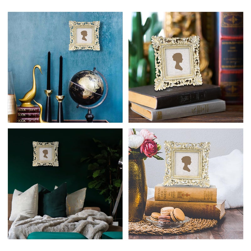 Sunlit Vintage Picture Frame 4x4 Inch  Luxury Antique Square Photo Frames with Glass Front  Photo Display  Tabletop Wall Hanging  Gift Ideas  Antique Gold Silver - Image 5