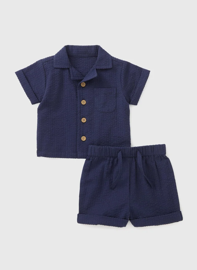 Matalan Boys Navy Woven Shirt & Shorts Set