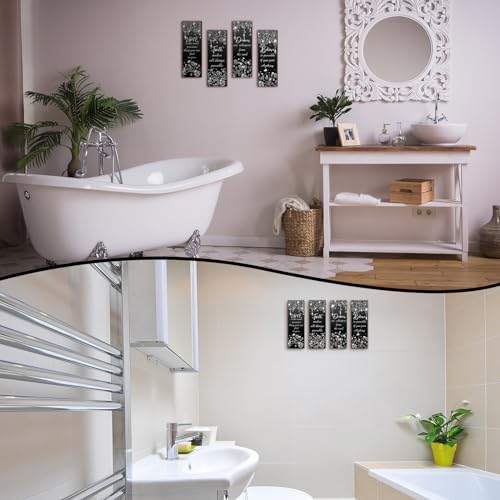 Huwena 4 Pcs Glitter Diamond Modern Bathroom Decorations Wooden Wall Art Black and Silver Bathroom Wall Decoration Love Faith Believe Dream Shiny Drip Hanging Sign for Home Living Room Toilet - Image 5