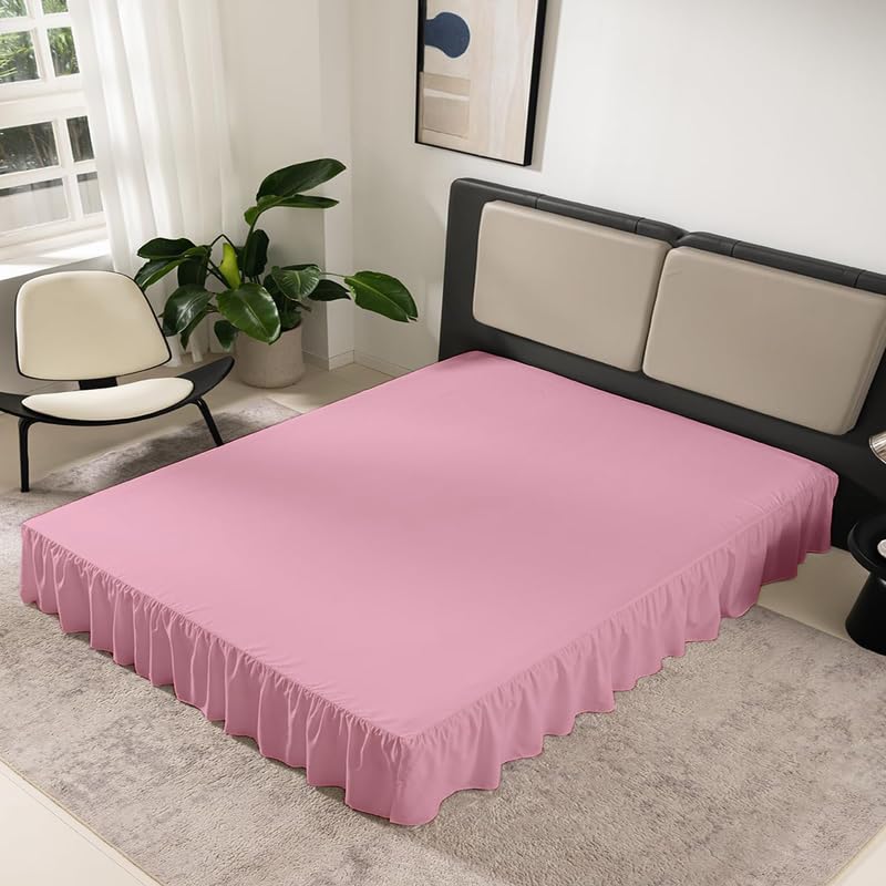 KANCHI DECOR KANCHI DCOR Microfiber Ruffle Bed Skirt Three Sided Coverage Shrinkage and Fade Resistant Dust Ruffle Bed Skirt with Platform 12 Inch Drop King Bed 78x72 Inch Baby Pink - Image 2