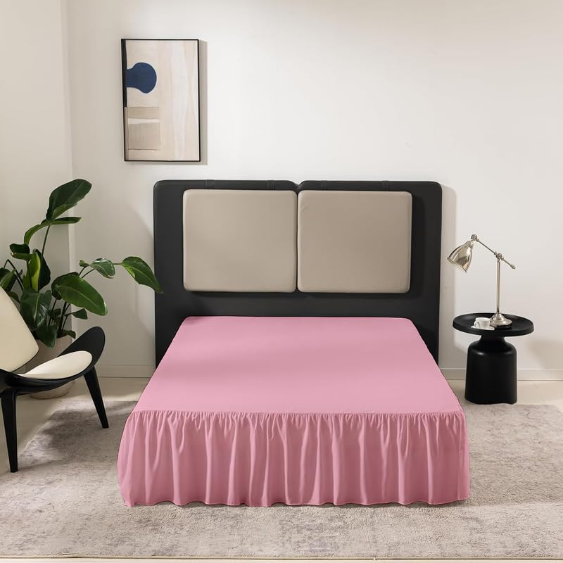 KANCHI DECOR KANCHI DCOR Microfiber Ruffle Bed Skirt Three Sided Coverage Shrinkage and Fade Resistant Dust Ruffle Bed Skirt with Platform 12 Inch Drop King Bed 78x72 Inch Baby Pink - Image 1