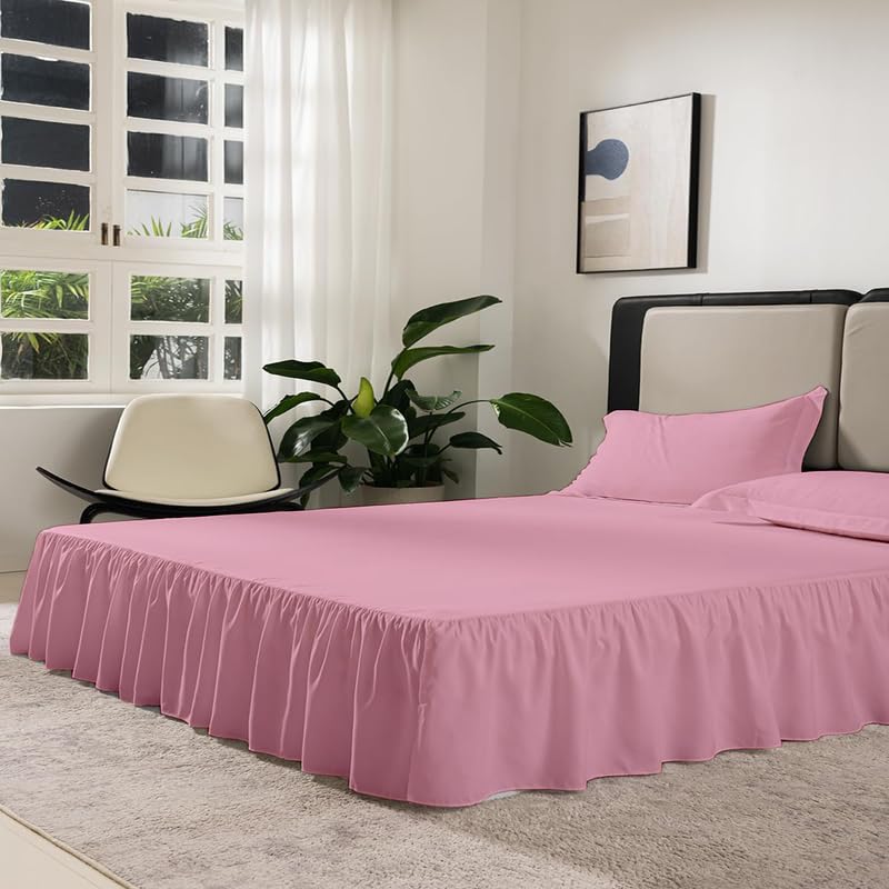 KANCHI DECOR KANCHI DCOR Microfiber Ruffle Bed Skirt Three Sided Coverage Shrinkage and Fade Resistant Dust Ruffle Bed Skirt with Platform 12 Inch Drop King Bed 78x72 Inch Baby Pink - Image 5