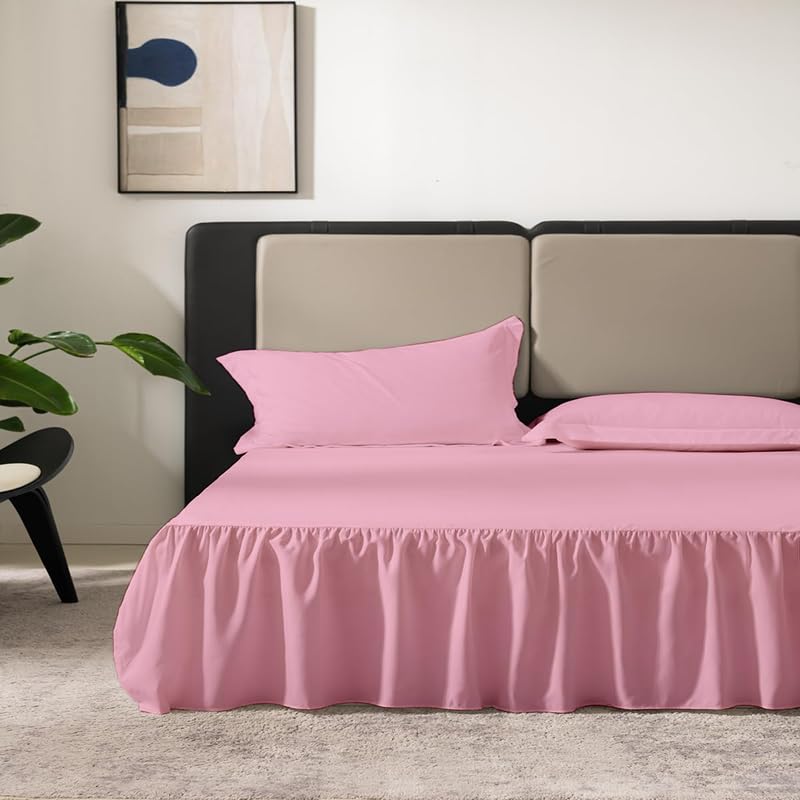 KANCHI DECOR KANCHI DCOR Microfiber Ruffle Bed Skirt Three Sided Coverage Shrinkage and Fade Resistant Dust Ruffle Bed Skirt with Platform 12 Inch Drop King Bed 78x72 Inch Baby Pink - Image 4