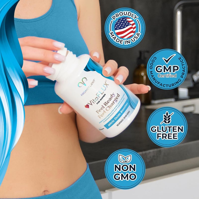 Promescent VitaFLUX Womens Nitric Oxide Booster Supplement Boost Energy  Performance  Therapeutic Dose of Essential Amino Acids L Arginine L Citrulline L Carnitine Zinc 180 Capsules - Image 5