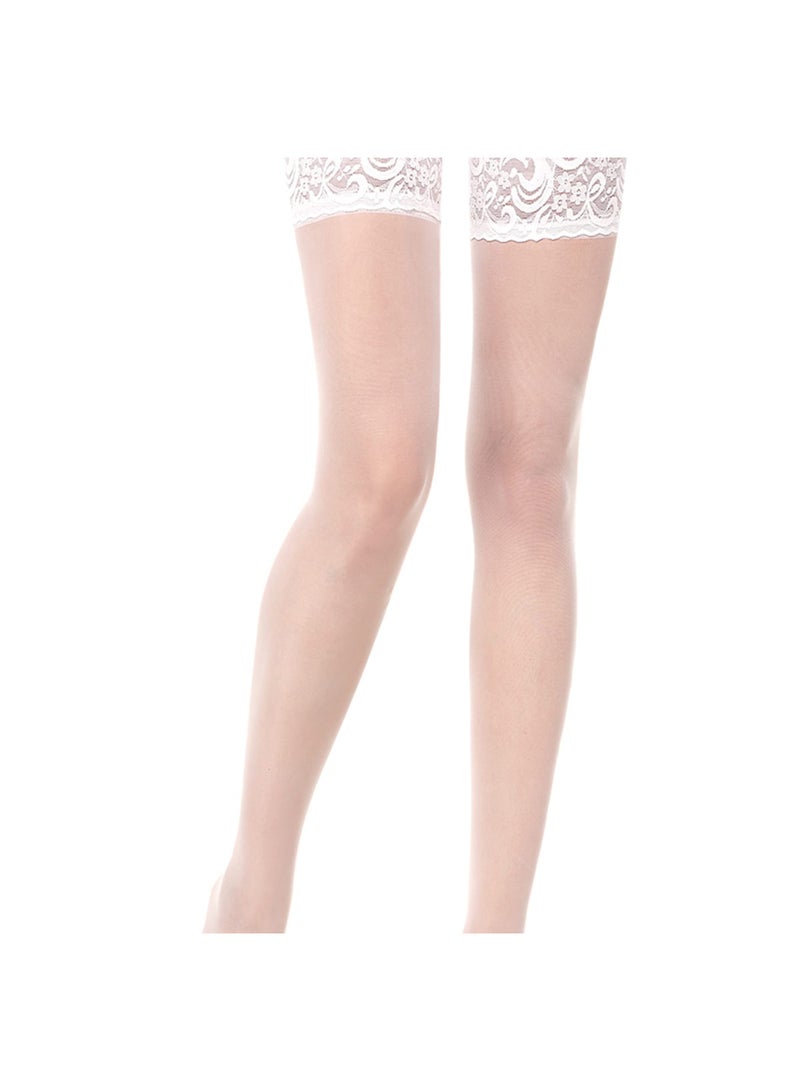 GNAFOTU 2 pair Silicone Lace Top Thigh High Stocking, Women Sexy Thigh High Stocking, Lace Top Sheer Hosiery(White) - Image 1