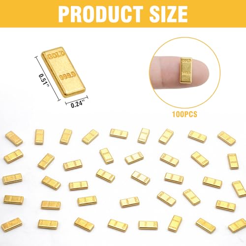HOMICO 100 Pieces Tiny Fake Gold Bar for Crafts Dollhouse Miniatures Mini Gold Bars for Dollhouse Fairy Garden Micro Landscaping Decoration - Image 3
