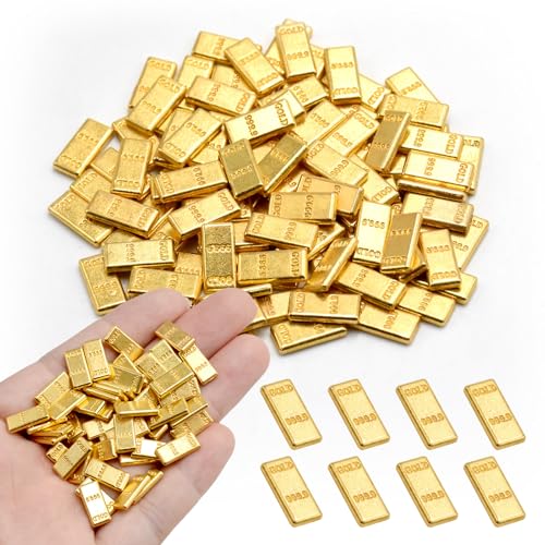 HOMICO 100 Pieces Tiny Fake Gold Bar for Crafts Dollhouse Miniatures Mini Gold Bars for Dollhouse Fairy Garden Micro Landscaping Decoration - Image 1