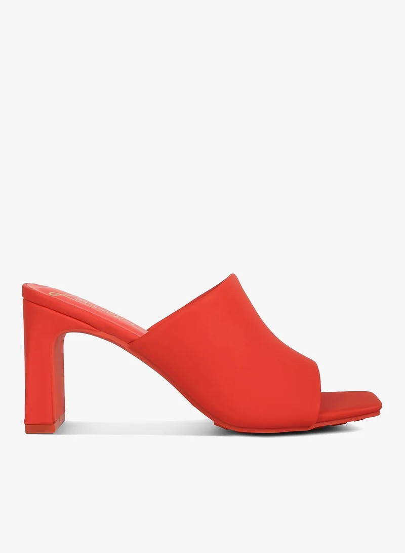 Slip-On Mid Heel Sandals in Orange