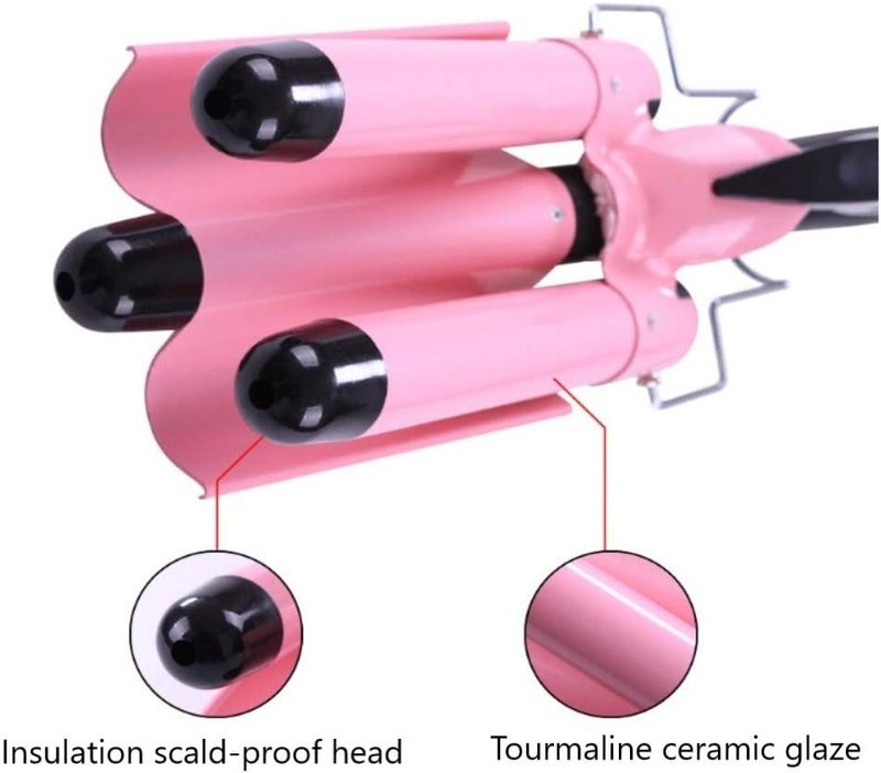 MODVICA 3 Barrel Curling Iron Wand 26mm Hair Waver Temperature Adjustable Ceramic Hair Curling Iron (Pink) - Image 2