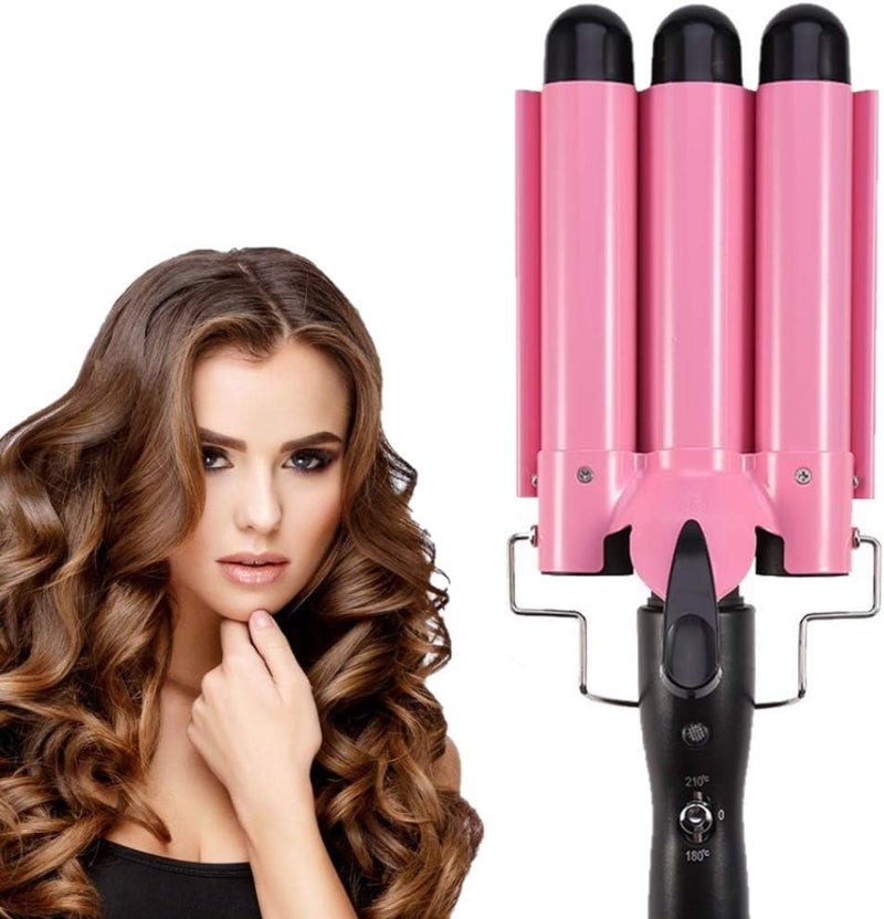 MODVICA 3 Barrel Curling Iron Wand 26mm Hair Waver Temperature Adjustable Ceramic Hair Curling Iron (Pink) - Image 1