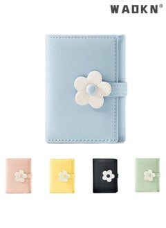 WAOKN Elegant Small Tri-fold Wallet for Women, PU Leather Print with Flower Pattern, Including Cash Pocket, Card Holder, Coin Purse and ID Window(Blue)  - Image 1